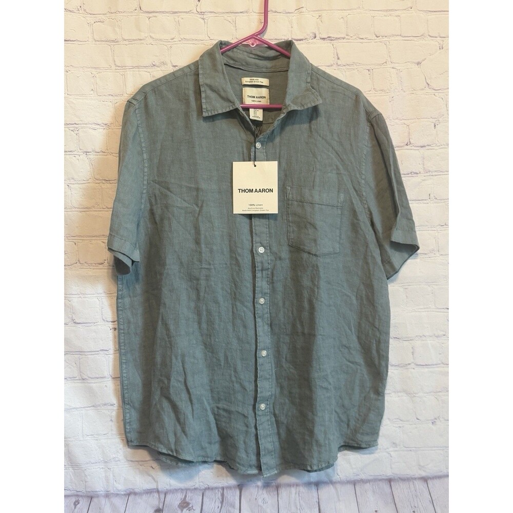 NWT Thom Aaron 100% Linen Classic Fit Short Sleeve Sport Shirt Large Sage Green